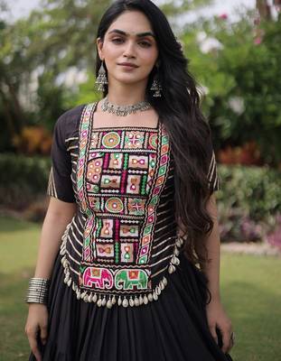 women cotton lehenga choli with kutchi patchwork -full stitched flair - free size 4