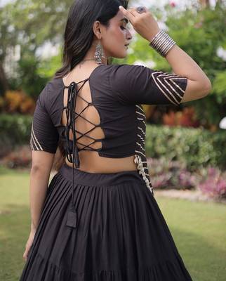 women cotton lehenga choli with kutchi patchwork -full stitched flair - free size 5