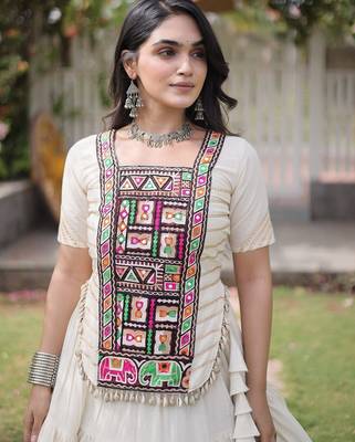women cotton lehenga choli with kutchi patchwork -full stitched flair - free size 4