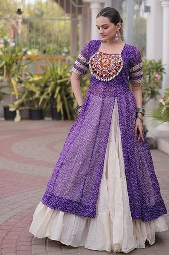 women bandhani print cotton lehenga choli with kutchi patchwork - free size