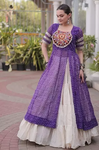 women bandhani print cotton lehenga choli with kutchi patchwork - free size