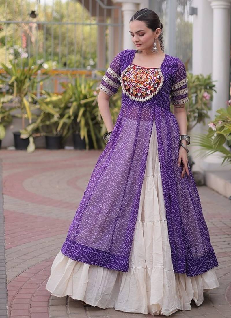 women bandhani print cotton lehenga choli with kutchi patchwork - free size
