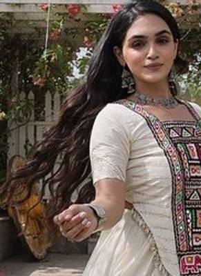 women cotton lehenga choli with kutchi patchwork -full stitched flair - free size 5