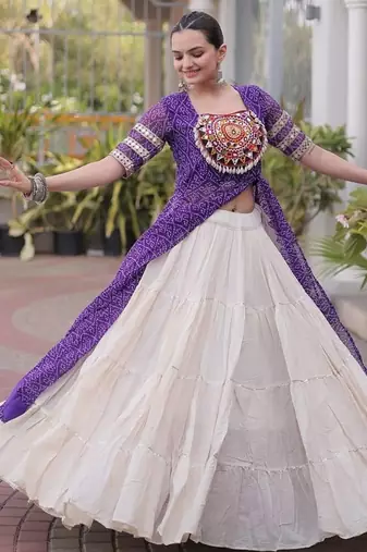 women bandhani print cotton lehenga choli with kutchi patchwork - free size