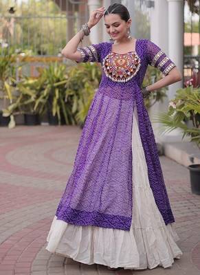 women bandhani print cotton lehenga choli with kutchi patchwork - free size 3