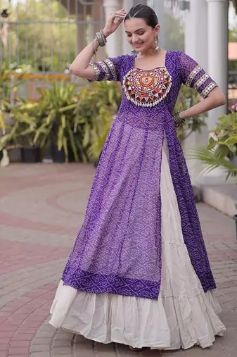 women bandhani print cotton lehenga choli with kutchi patchwork - free size
