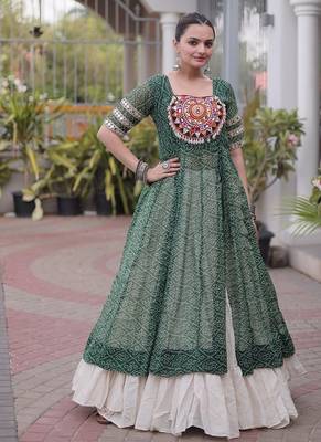 women bandhani print cotton lehenga choli with kutchi patchwork - free size 1