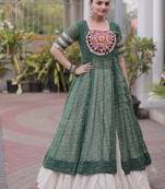 women bandhani print cotton lehenga choli with kutchi patchwork - free size