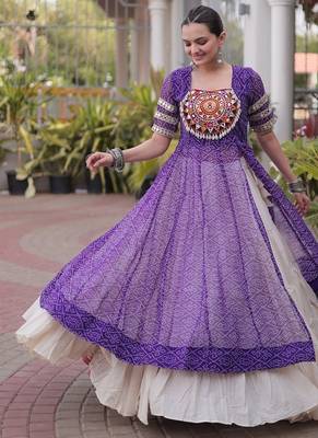 women bandhani print cotton lehenga choli with kutchi patchwork - free size 5