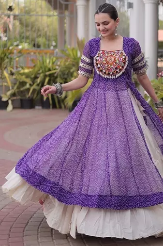 women bandhani print cotton lehenga choli with kutchi patchwork - free size