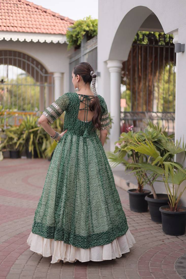 women bandhani print cotton lehenga choli with kutchi patchwork - free size