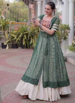 women bandhani print cotton lehenga choli with kutchi patchwork - free size 3