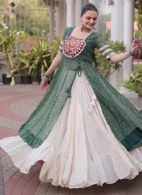 women bandhani print cotton lehenga choli with kutchi patchwork - free size 4