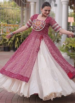 women bandhani print cotton lehenga choli with kutchi patchwork - free size 3