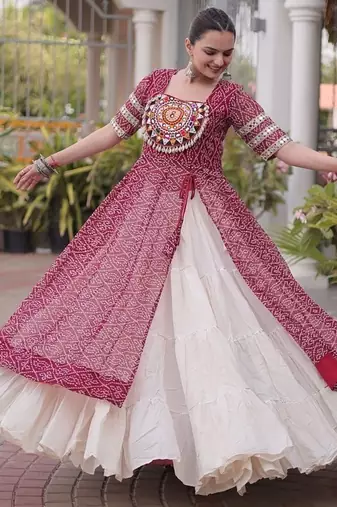 women bandhani print cotton lehenga choli with kutchi patchwork - free size