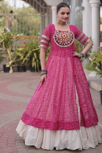 women bandhani print cotton lehenga choli with kutchi patchwork - free size