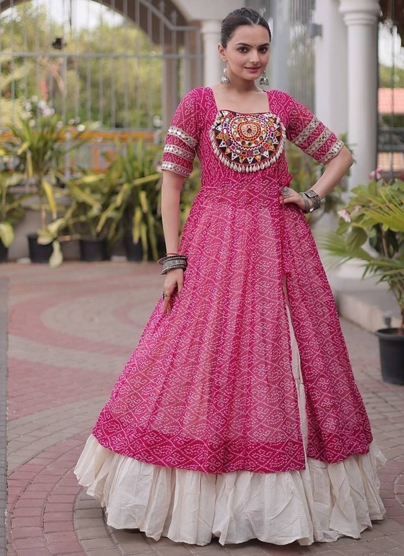 women bandhani print cotton lehenga choli with kutchi patchwork - free size