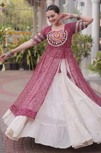 women bandhani print cotton lehenga choli with kutchi patchwork - free size