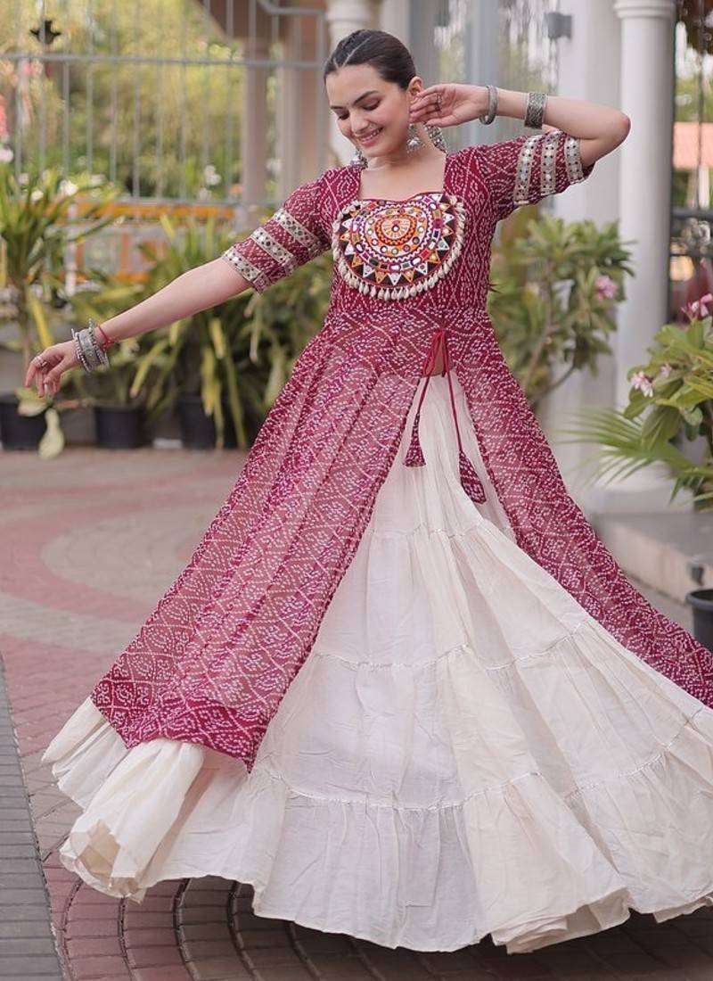women bandhani print cotton lehenga choli with kutchi patchwork - free size