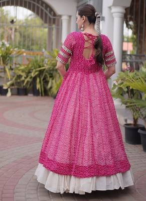 women bandhani print cotton lehenga choli with kutchi patchwork - free size 2