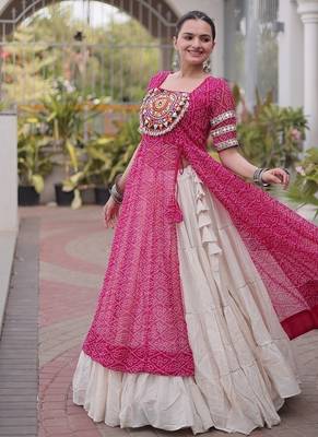 women bandhani print cotton lehenga choli with kutchi patchwork - free size 3
