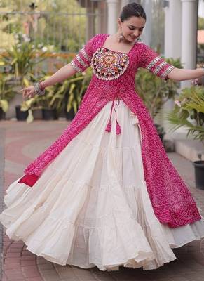 women bandhani print cotton lehenga choli with kutchi patchwork - free size 5