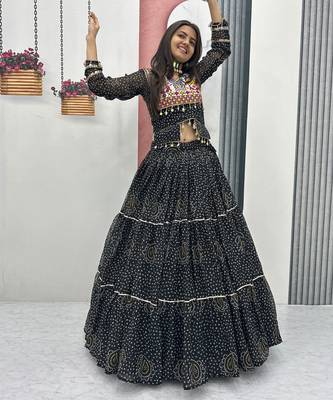 Black Color Thread, embroidery and codi work  faux georgette Lehenga Choli Set 1