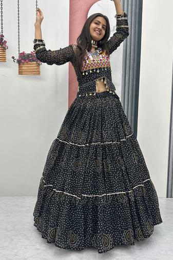 Black Color Thread, embroidery and codi work  faux georgette Lehenga Choli Set