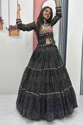 Black Color Thread, embroidery and codi work  faux georgette Lehenga Choli Set