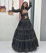 Black Color Thread, embroidery and codi work  faux georgette Lehenga Choli Set