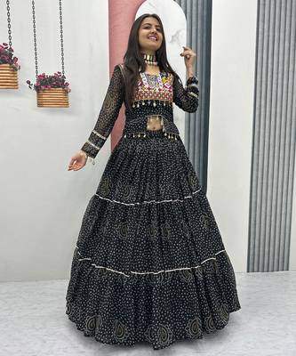 Black Color Thread, embroidery and codi work  faux georgette Lehenga Choli Set 2
