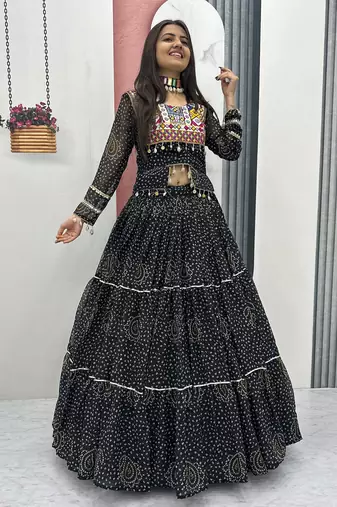Black Color Thread, embroidery and codi work  faux georgette Lehenga Choli Set
