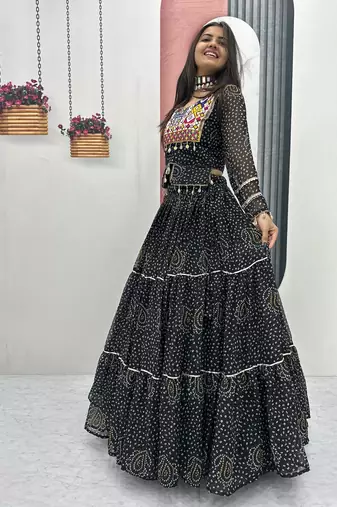 Black Color Thread, embroidery and codi work  faux georgette Lehenga Choli Set
