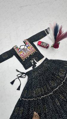 Black Color Thread, embroidery and codi work  faux georgette Lehenga Choli Set 4