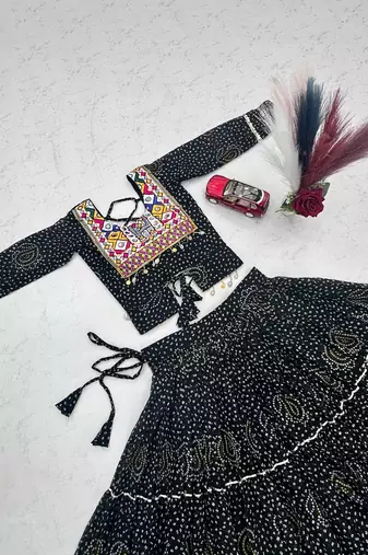 Black Color Thread, embroidery and codi work  faux georgette Lehenga Choli Set