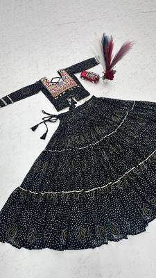 Black Color Thread, embroidery and codi work  faux georgette Lehenga Choli Set 5