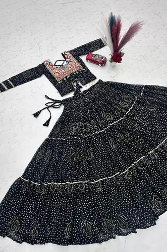 Black Color Thread, embroidery and codi work  faux georgette Lehenga Choli Set
