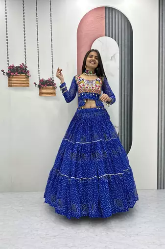 Blue Color Thread, embroidery and codi work  faux georgette Lehenga Choli Set