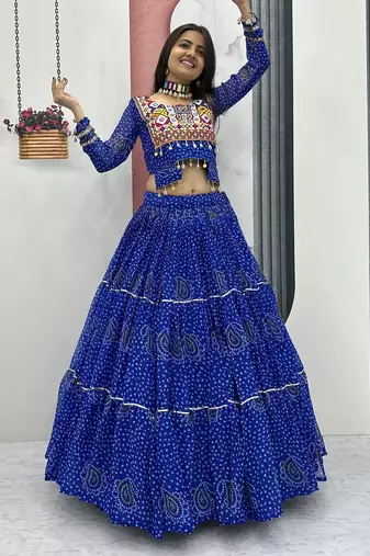 Blue Color Thread, embroidery and codi work  faux georgette Lehenga Choli Set
