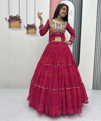 Pink Color Thread, embroidery and codi work  faux georgette Lehenga Choli Set 1