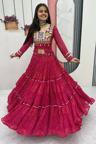 Pink Color Thread, embroidery and codi work  faux georgette Lehenga Choli Set