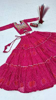 Pink Color Thread, embroidery and codi work  faux georgette Lehenga Choli Set 4