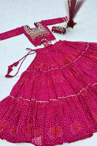 Pink Color Thread, embroidery and codi work  faux georgette Lehenga Choli Set