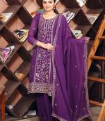Purple sequins embroidered faux georgette stitched salwar kameez