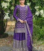 Purple sequins embroidered chinon stitched salwar kameez
