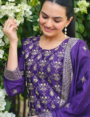 Purple sequins embroidered chinon stitched salwar kameez 3