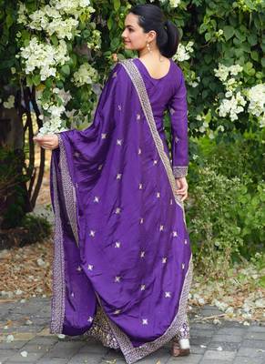 Purple sequins embroidered chinon stitched salwar kameez 4