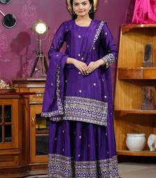 Purple sequins embroidered chinon stitched salwar kameez