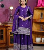 Purple sequins embroidered chinon stitched salwar kameez