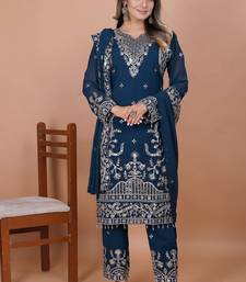 Navy-blue coding sequence embroidered faux georgette stitched salwar kameez